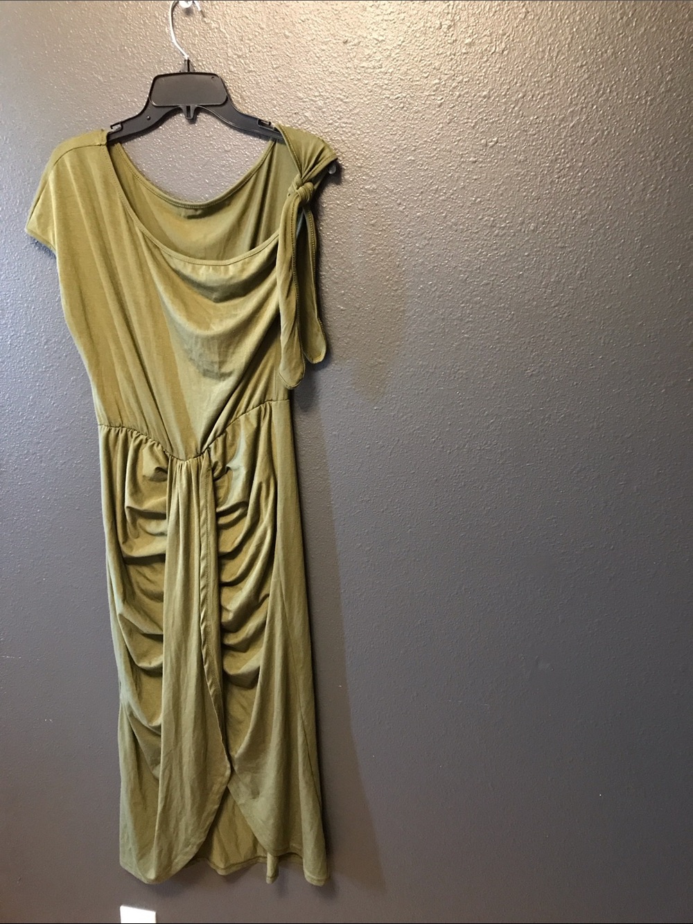 Draped One-Shoulder Olive Green Maxi Dress